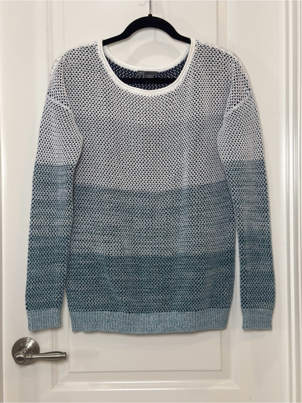 Vince Crewneck Gradient Blue and White Open-Weave Sweater